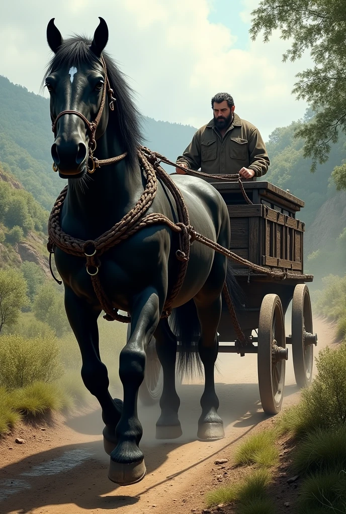 Rider tarot card representing the chariot pulled by 2 horses and a corpulent and determined male rider going forward.
