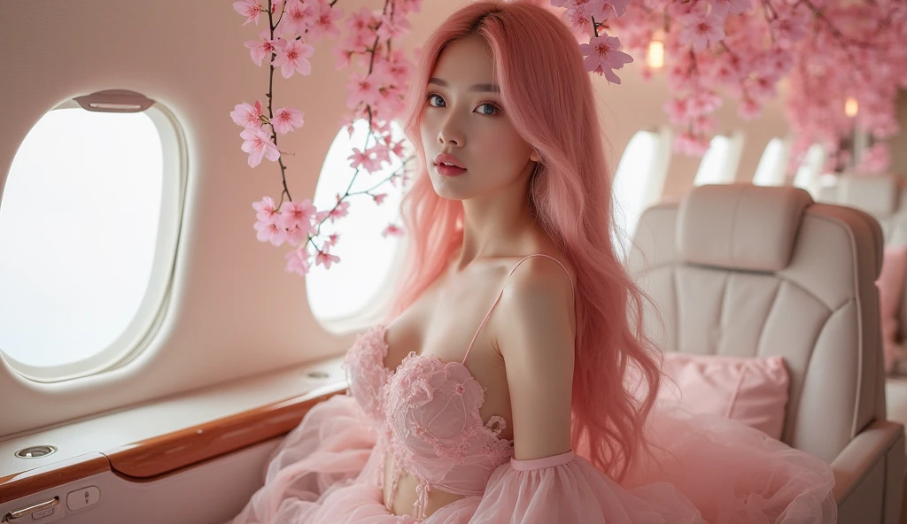 Japanese woman, pink hair, beautiful pink nipples visible, transparent pink panties and garter belt
In the ethereal glow of a moonlit night, behold a sight that transcends time itself. A beautiful bewitching, 30 years old, decorates the room with her presence. She has a flawless look, Her voluptuous body is a masterpiece of delicate curves and soft contours. Her skin, pristine like freshly fallen snow, sparkles with a hint of moisture, the enchanting whisper of her recent encounter with water. Exuding the essence of Japanese beauty, embodying the charm of a distant paradise. Her form is a symphony of details, each carefully woven into the tapestry of her being. She sits with her legs wide open. , , proof of her confidence and the exquisite beauty she embraces. Showing off her soft buttocks and slender hips, elegance. Transparent and seductive pink nipples are visible, decorated with intricate princess threads The garter belt adds to the charm, secret whispers hidden beneath the layers of fabric. The scene unfolds within the confines of a pink sanctuary, A bedroom that reflects the essence of femininity. Soft, diffused light dances across the surfaces, casting an enchanting spell that blends into the room's aura. A delicate balance of innocence and sensuality is achieved, poetic and emotional create a tableau