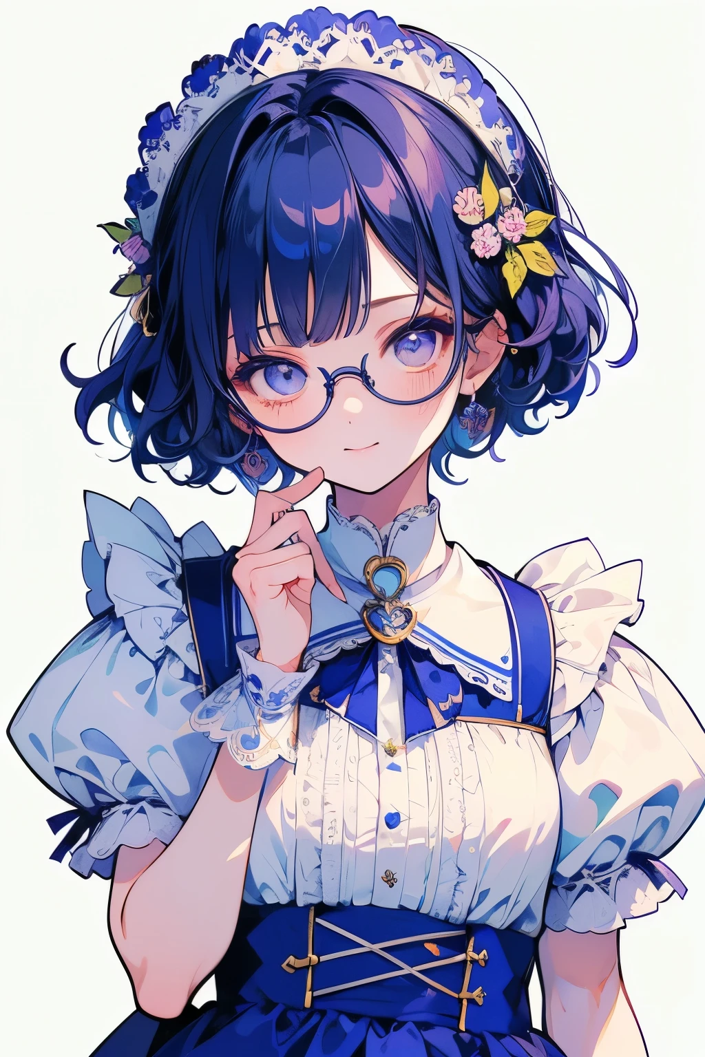 un primer plano de una persona con pelo largo y gafas, Moe anime art style, estilo anime 2d, chica anime, (chica anime), chica anime with teal hair, portrait, short hair, an chica anime, nocturno, high quality anime art style, ojos celestes , cabello largo hadta las rodillas  ????? con puntas celestes, cenos grandes, small waist, caderas grandes.