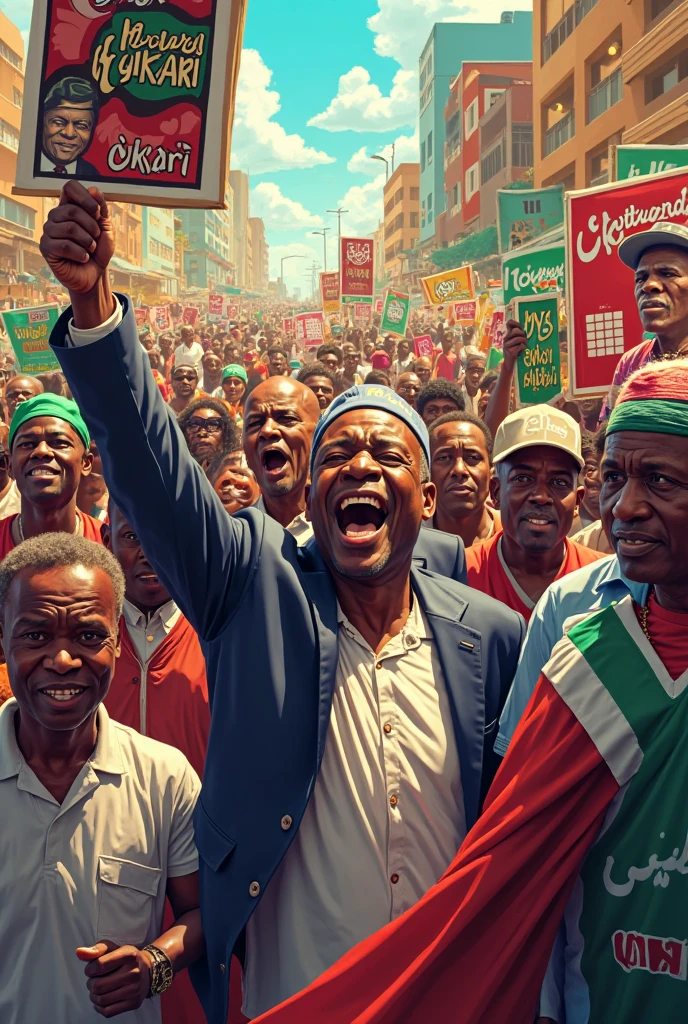I want to create an image of various scenes where the president of Nigeria goofed in the press black African pictures 