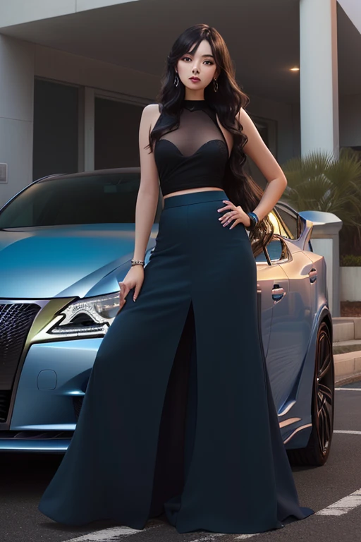 6 feet tall big breasted beautiful Indian girl in car showroom.
