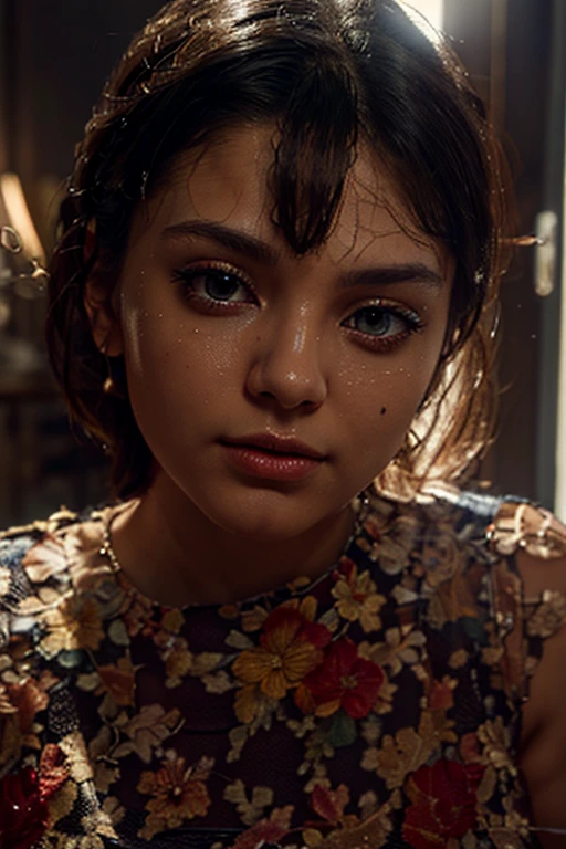 A REALISTIC IMAGE OF ARLEQUINA, BEAUTIFUL YOUNG WOMAN, 20 YEARS OLD, TOTALLY PERFECT AND ALL LILAC, SITTING IN A CHAIR, WITH HER FACE LEANING OVER THE TABLE TALKING TO ME, JOKER'S WIFE