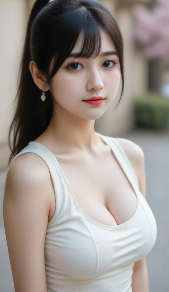 20-year-old girl、((Skirt, White V-shirt,Dramatic pose with a wide chest)),smile,shortcut,Big Tits 1.5、Park Background、RAW Photos, (8k、highest quality、masterpiece:1.2)、(Intricate details:1.4)、(Photorealistic:1.4)、Octane Rendering、Complex 3D rendering with ultra-detail, Studio Soft Light, Rim Light, Vivid details, Super Detail, Realistic skin texture, Detailed aspect, Beautiful details in the eyes, Highly detailed CG Unity 16k wallpaper, compensate, (Detailed Background:1.2), Glowing Skin, whole body、From head to thighs、Cleavage,((Sit on a bench))、cute、Natural Makeup