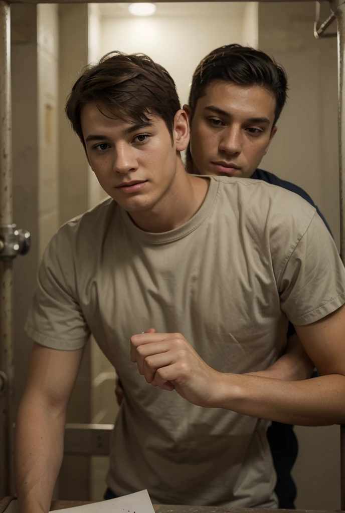 A 15y old boy is kissing a male janitor inside the janitors room, he is now sucking his dick