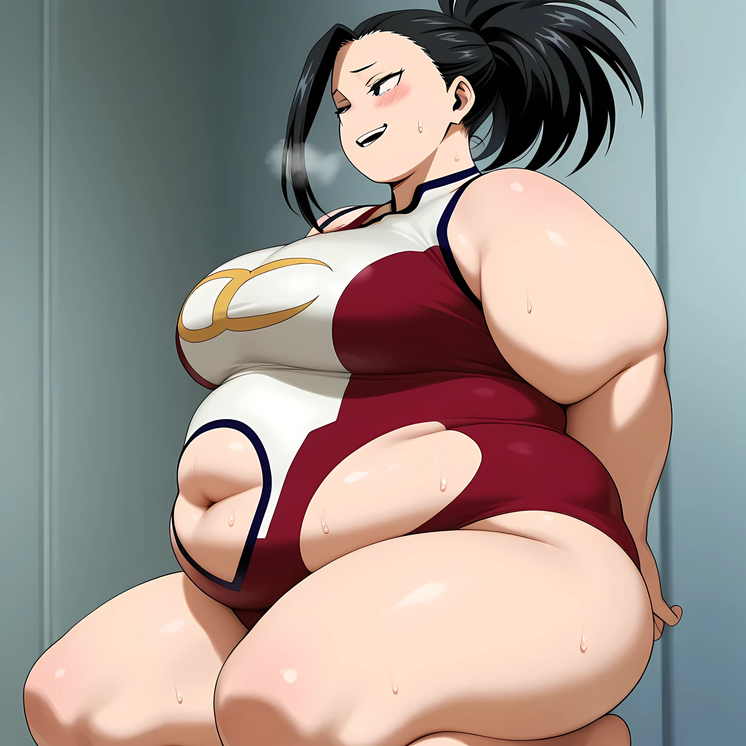  strong sumo, buffed body, pregnant belly, big thighs, one navel, bikini 