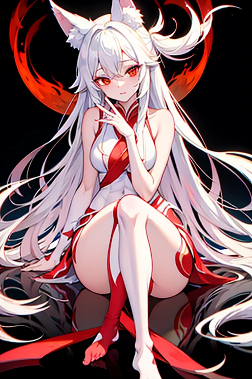 nsfw, masterpiece, extra limbs,(1vampire child),silver extremely long hair,silver pubic hair, slant eyes blank red eyes, flat chest small nipples small  areolas,athlete skinny pale white skin body,sullen,crossed legs,(((clothed Sheath dress))),sitting on throne,old castle,midnight
