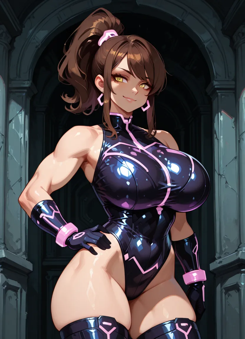 (masterpiece, best quality, high quality:1.4), highres, (ultra-detailed, highly detailed:1.2), full body, 4k, a woman topless with purple underwear posing for a picture, muscular girl, extremely detailed artgerm, bodybuilder build, superhero bikini, [ 4 k digital art ]!!, biomechanical oppai, rossdraws 2. 5, cutesexyrobutts, oppai cyberpunk, muscular ultraviolent woman, chun li at the gym, muscular!! sci-fi