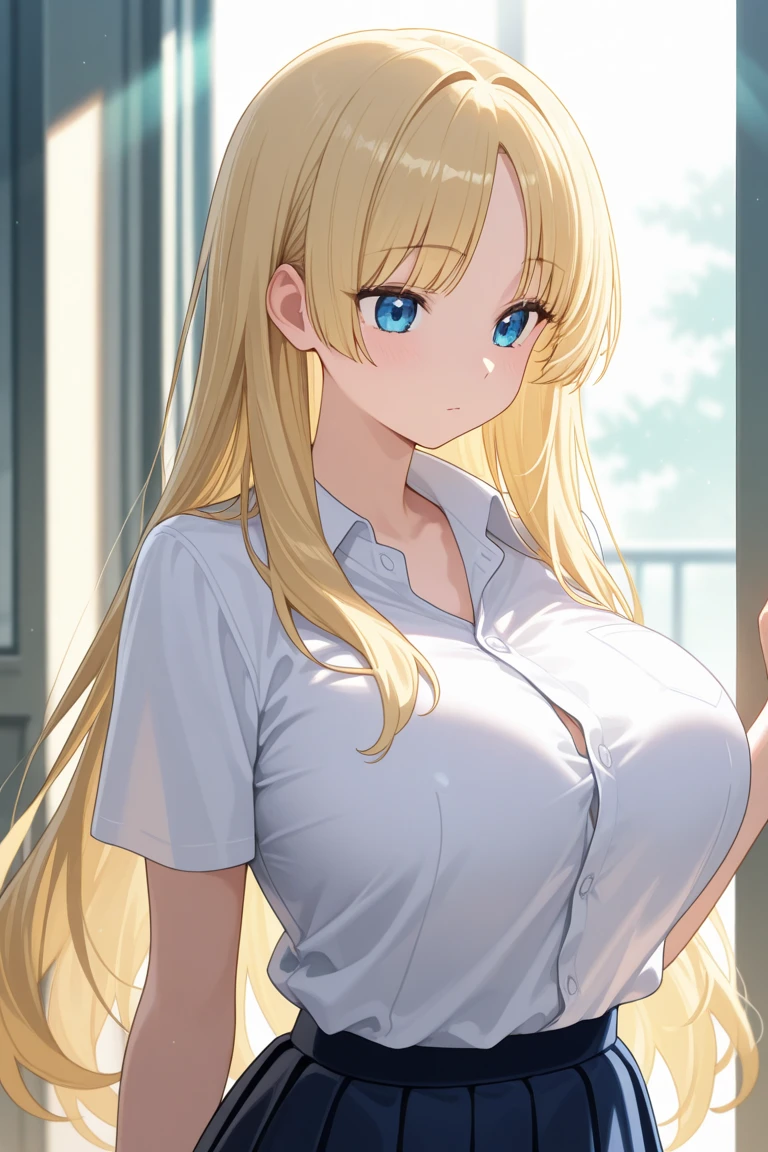 Namine from kingdom hearts wearing unbuttoned white shirt and white skirt