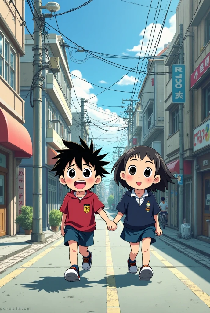 Depict an intense scene in the style of Studio Ghibli art. The younger sister, with a mischievous smile, kisses a boy in front of the older sister at school. The older sister is in the foreground, frozen in shock and disgust, her eyes full of tears. The boy doesn't seem to realize the emotional impact. The background shows his indifferent parents, barely paying attention. The environment should evoke strong feelings of betrayal, with subtle elements like a cracked sidewalk or a darkened sky to reflect the older sister's devastation.studio ghibli style art.studio ghibli style art.studio ghibli style art.studio ghibli style art