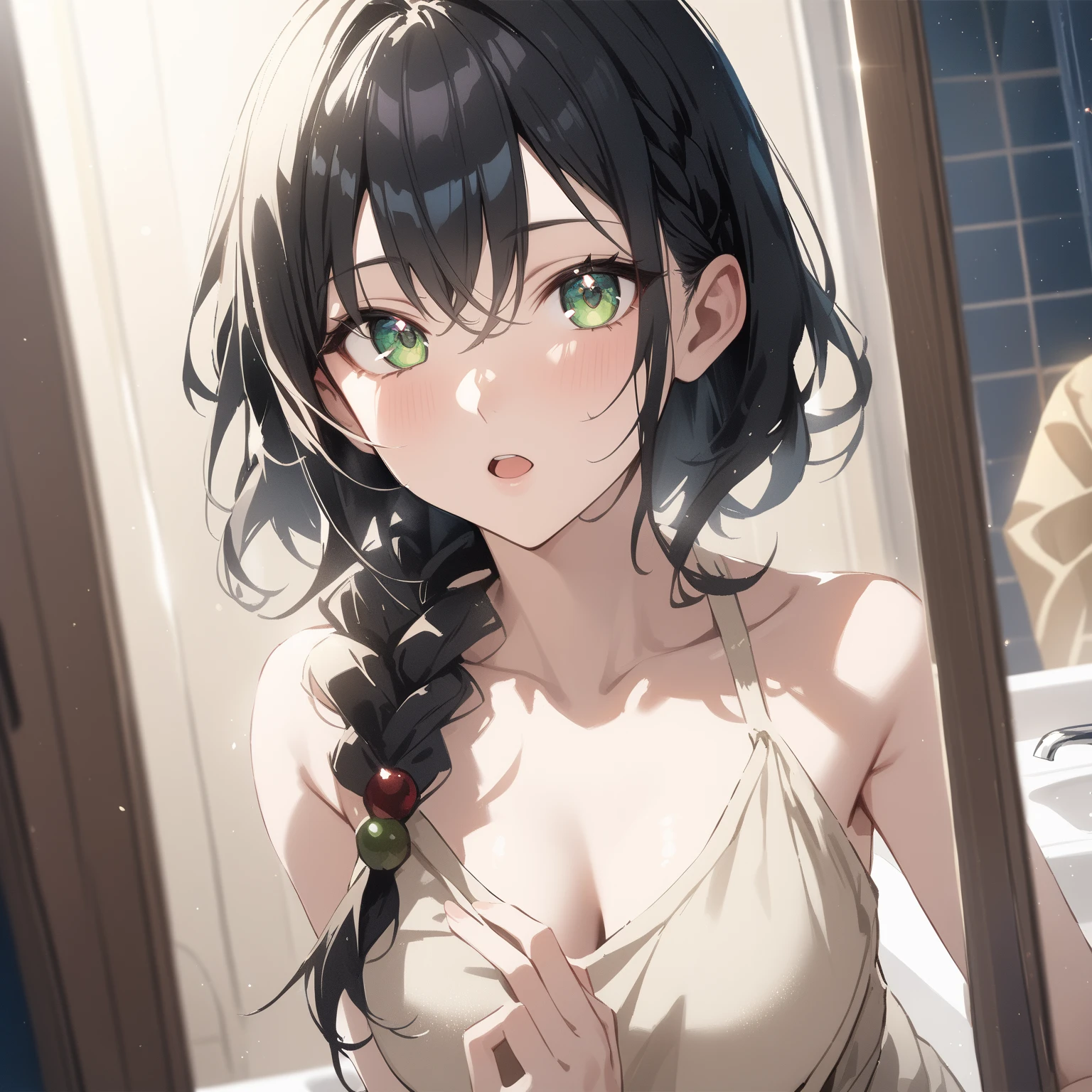 (Beautiful woman、thin), Perfect Anatomy, (OL、Highest、bow tie,No bra,No panties)、View your viewers, look up、(Love juice)、(Embrace your chest)、20-year-old、(Highest品質)、Black Hair, short hair、 Messy Hair, (8K, High resolution)、(Embarrassing:1.4)、(blush), Mid-chest, (vapor:1.1), Sulky face,Disgust