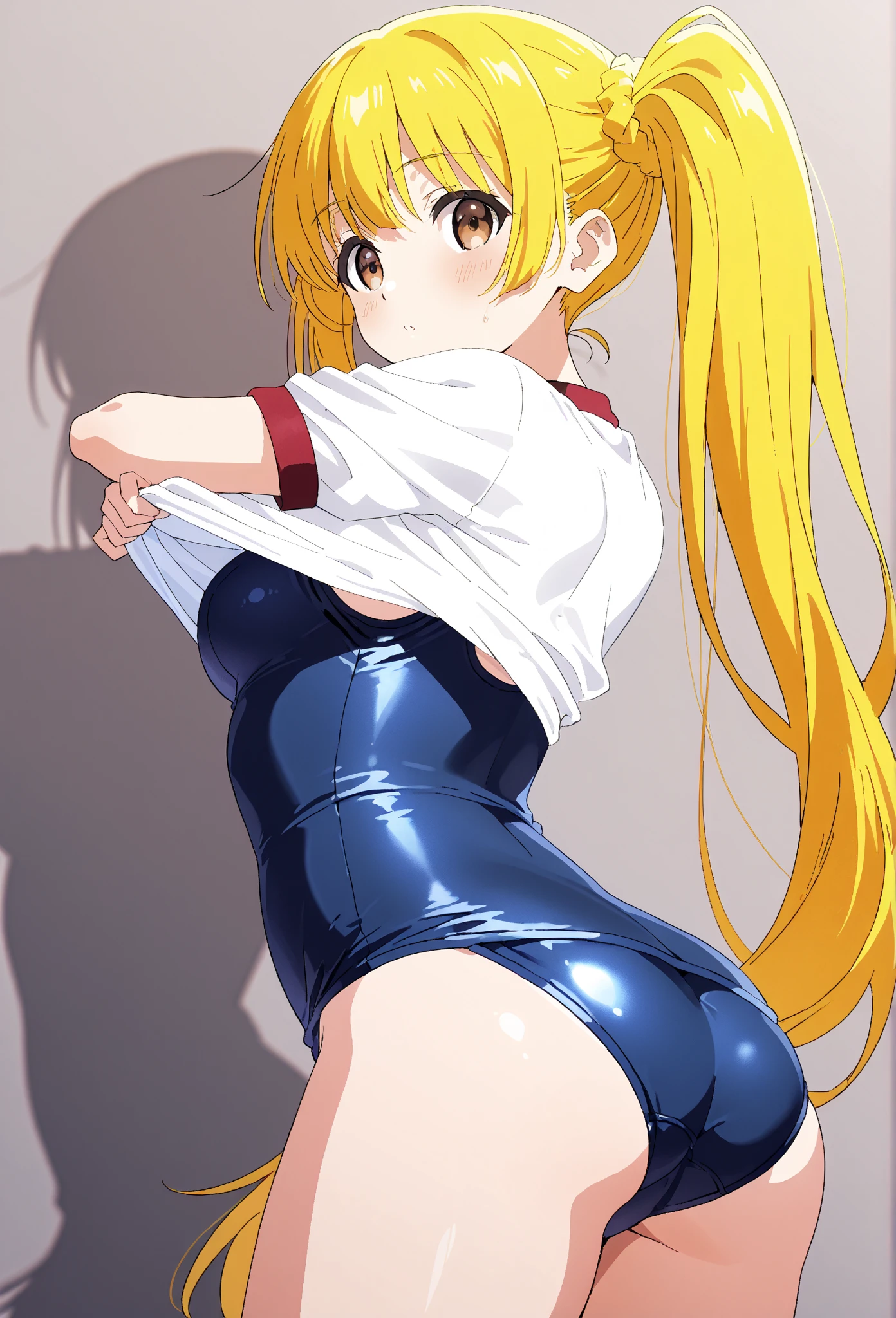 (masterpiece, best quality, highly detailed, ultra detailed, high resolution, absurdres, 4K, 8K:1.2),
BREAK,shimakaze uniform:1.5, 10 years GIRL,Blonde_HAIR,(RED Ribbon on HAIRband:1.2),WHITE tights, hosimiya ichigo,,rawl on all fours,((ass focus, hip focus)),arched back,looking back