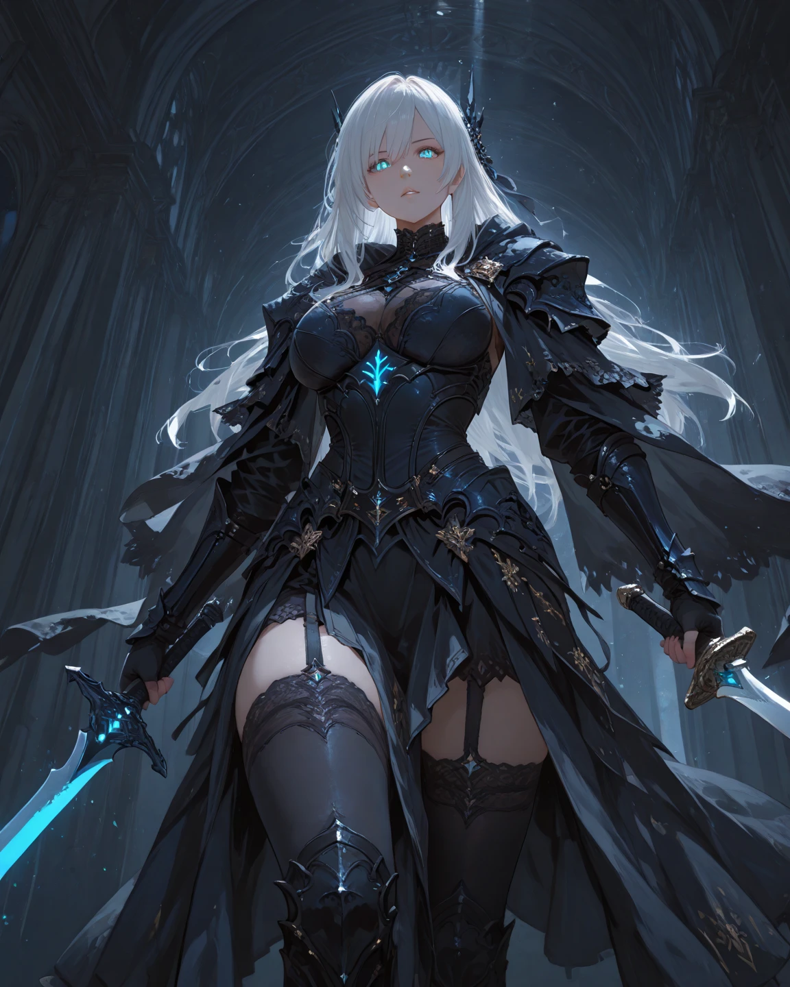 16K, ultra detailed, masterpiece, best quality, (extremely detailed), arafed, dnd art, portrait, full body, aasimar, female, (Masterpiece 1.3, intense details), female, paladin, holy warrior fighting undead (Masterpiece 1.3, intense details) large angelic wings, white angelic wings spread (Masterpiece 1.3, intense details), dark fantasy cemetery background, moon light, moon, stars, clouds, wearing (white: 1.1) armor (Masterpiece 1.3, intense details), holy symbol, armed with sword, short blond hair, detailed face, (Masterpiece 1.5, best quality), anatomically correct (Masterpiece 1.3, intense details), angel_wings, determined face, god rays, cinematic lighting, glowing light, silhouette, from outside, photorealism, panoramic view (Masterpiece 1.3, intense details) , Wide-Angle, Ultra-Wide Angle, 8k, highres, best quality, high details, armored dress