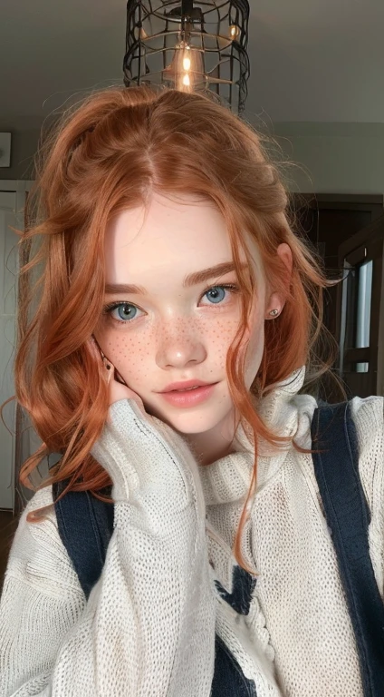 (8k, RAW photo, highest quality), beautiful girl (c14nn4Lynn:0.90) , close up, t-shirt, (detailed eyes:0.8), (highly detailed skin:1.4), (looking at the camera:1.4), freckles, (highest quality), (best shadow), intricate details, interior, (ponytail, ginger hair:1.3), dark studio, <lora:epiNoiseoffset_v2:1>
