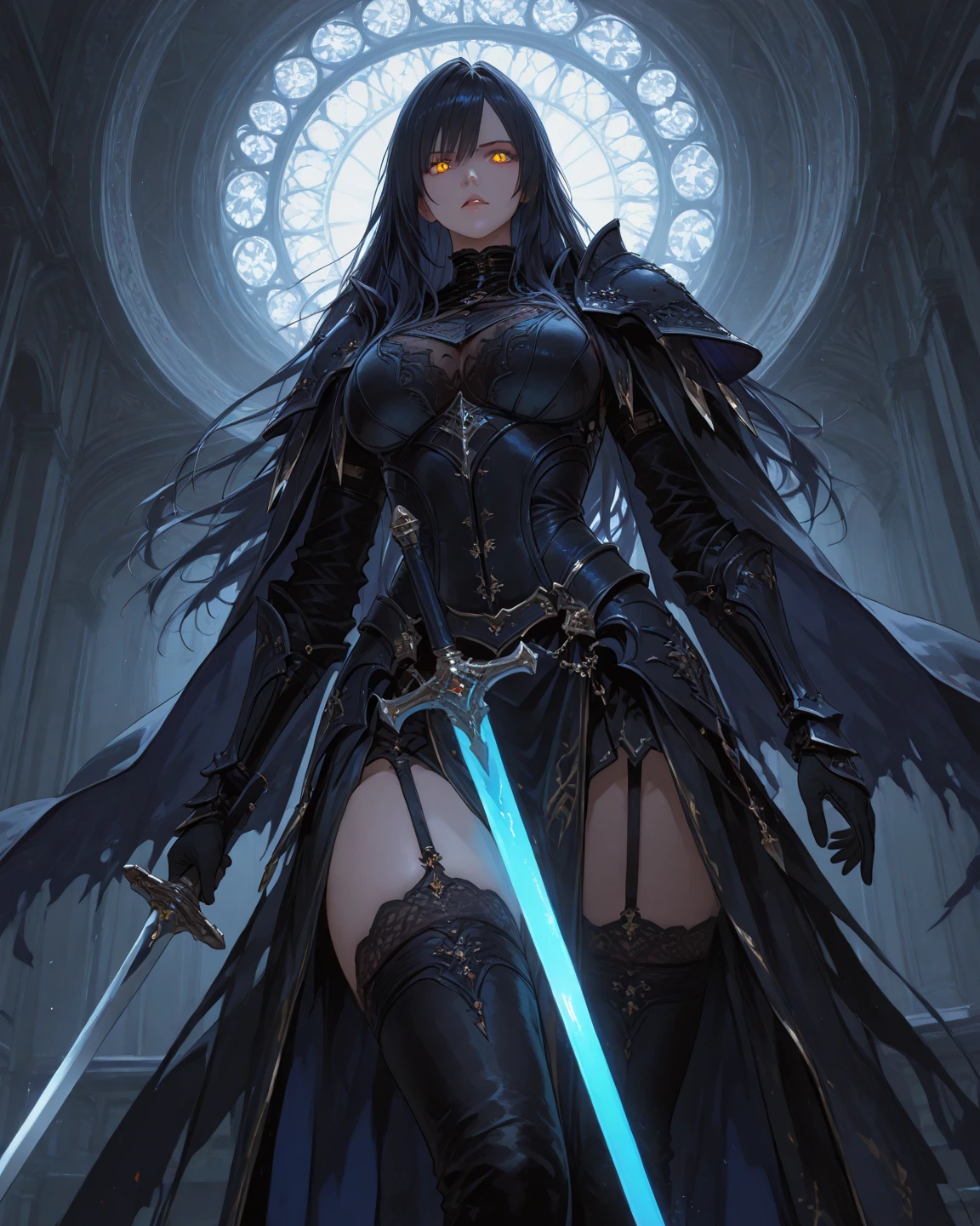 masterpiece, best quality, good quality, Fantasy Aesthetic, Highly detailed, shadowverse style, female, black hair, blue eyes, sorcerer, very detailed