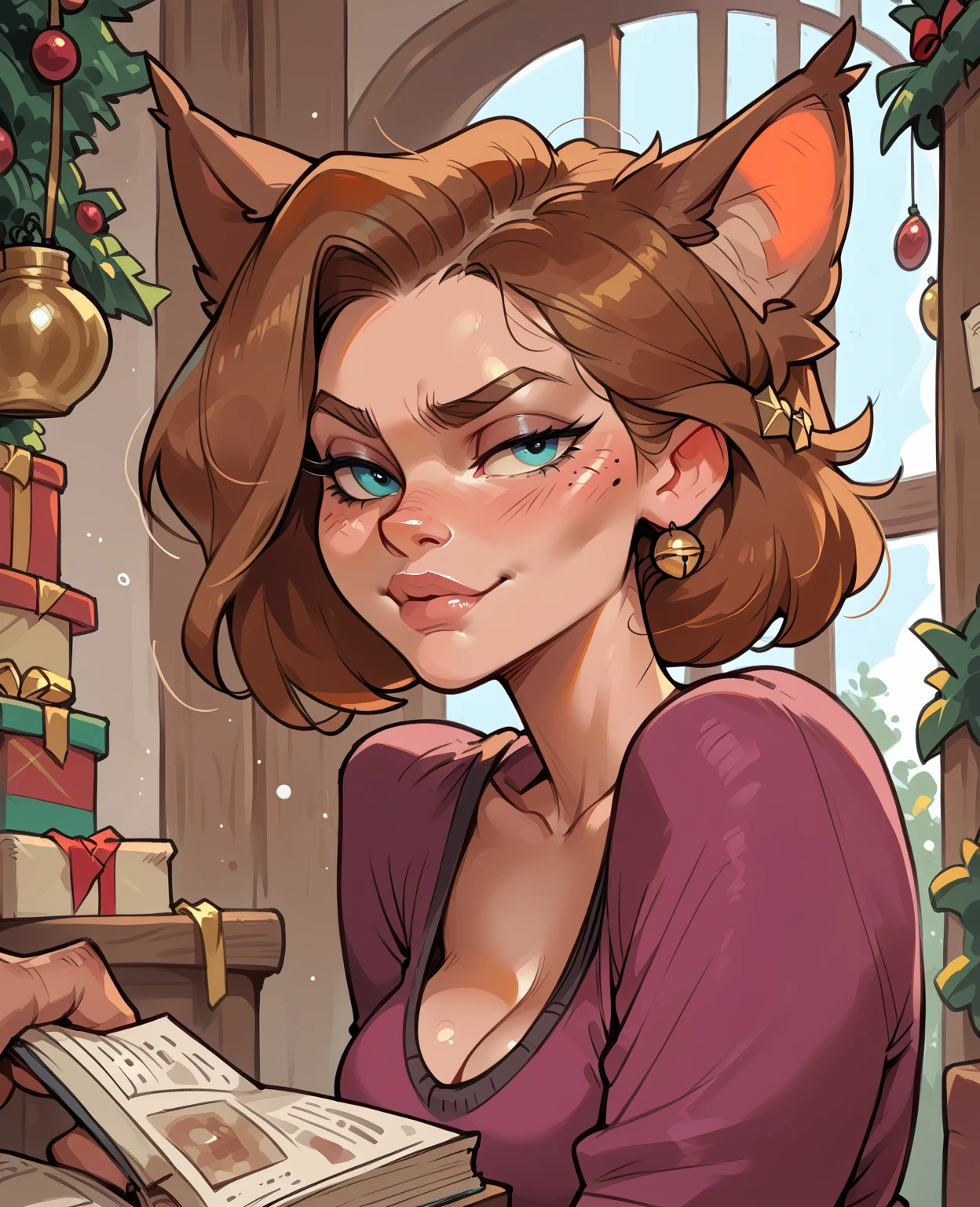 por fluff-kevlar, por Zackary911, por Kenket, por Kilinah, por fluff-kevlar, (master part), (best quality), (Toque peludo:1.3, focinho:1.2, caverna:1.3, Fofa:1.2, mulher sozinha:1.2), (seios grandes, cleavage not visible), sozinho, corpo inteiro, (happy expression, Postura perfeita, sorrir), A female Lince furry feminino, Pelo marrom e branco, Garras azuis, olhos azuis, roupas decentes, saia completa, olhos azuis, Short tail in an art studio holding the feather of an art brush, vestidos coloridos, blue eyes