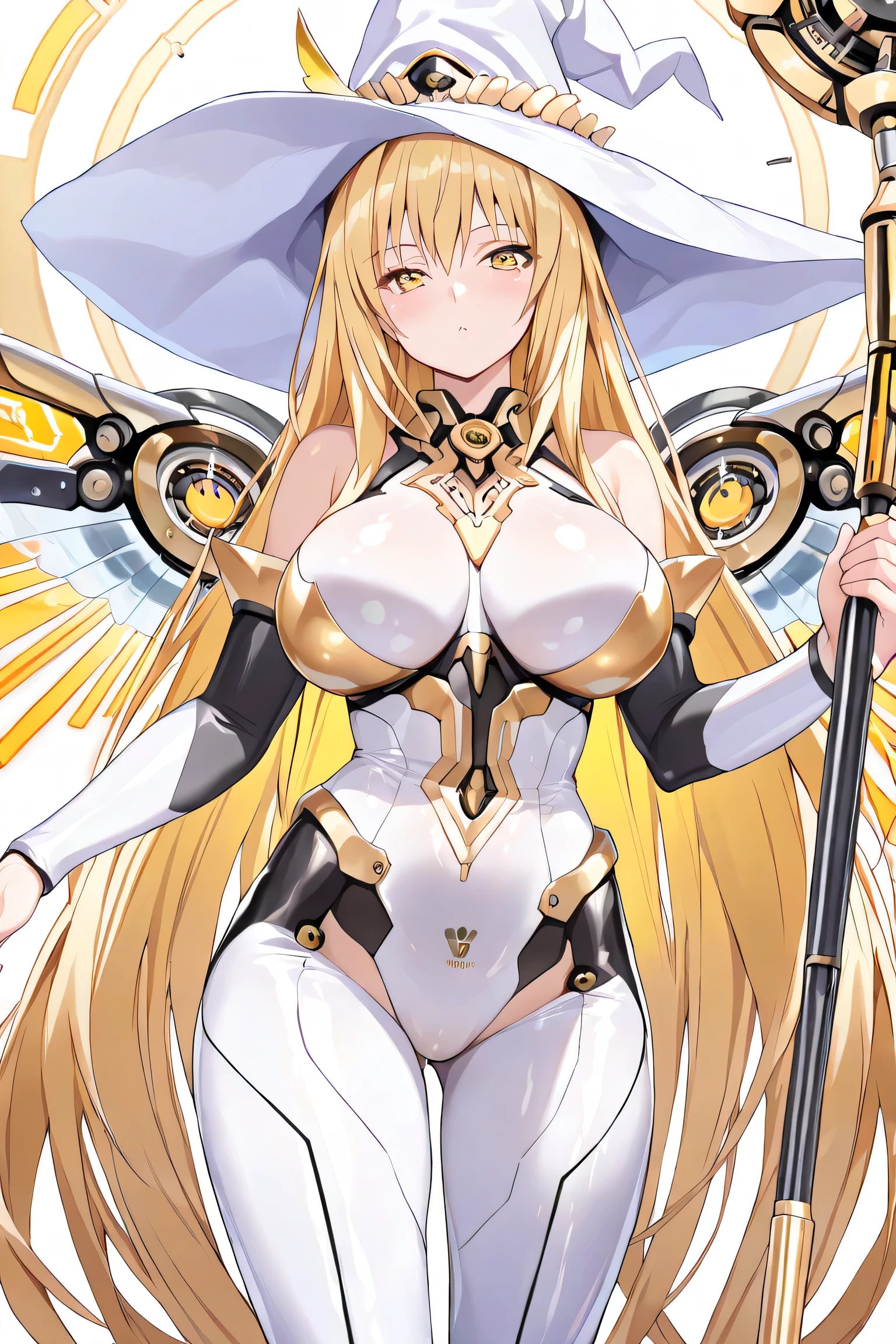 Beautiful woman of the dragon tribe、Golden hair with big wings。Half human woman and half dragon with a dragon-like tail、Sprinkle light particle filters on the background