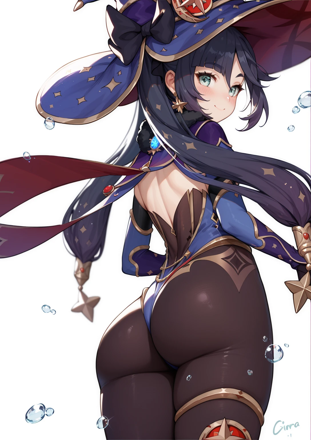 1girl, raiden shogun, genshin impact //// masterpiece, best quality, very aesthetic, absurdres, newest, ///// by nyantcha, cutesexyrobutts,by khyle, ///// perfect anatomy, perfect body, ///// purple hair, ,nude,naked, rating:nsfw, big tits, , full body, arched back, hair ornament, , white background, close-up, back view, ass, pov
