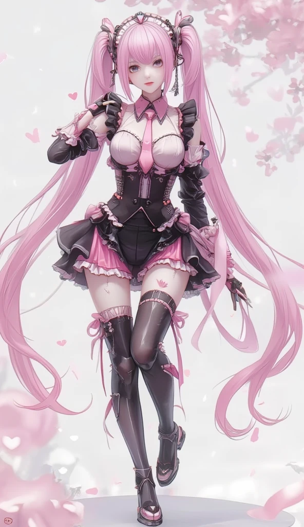 pastel goth girl, anime style, stripes, pastel and black colors, woman, girl, perfect slim hourglass figure, narrow waist, elf mountain rune knight lord villainess, sexy armor, iridescent white hair, Double Braided Buns,very long hair, knees to chest, in a steampunk, sky Victorian theatre, at a cherry blossom, futuristic skyport, bombshell hair, bright pink hair, pointy hair, knees together feet apart<lora:EnvyPastelGoth02-prodigy-batch6:1>