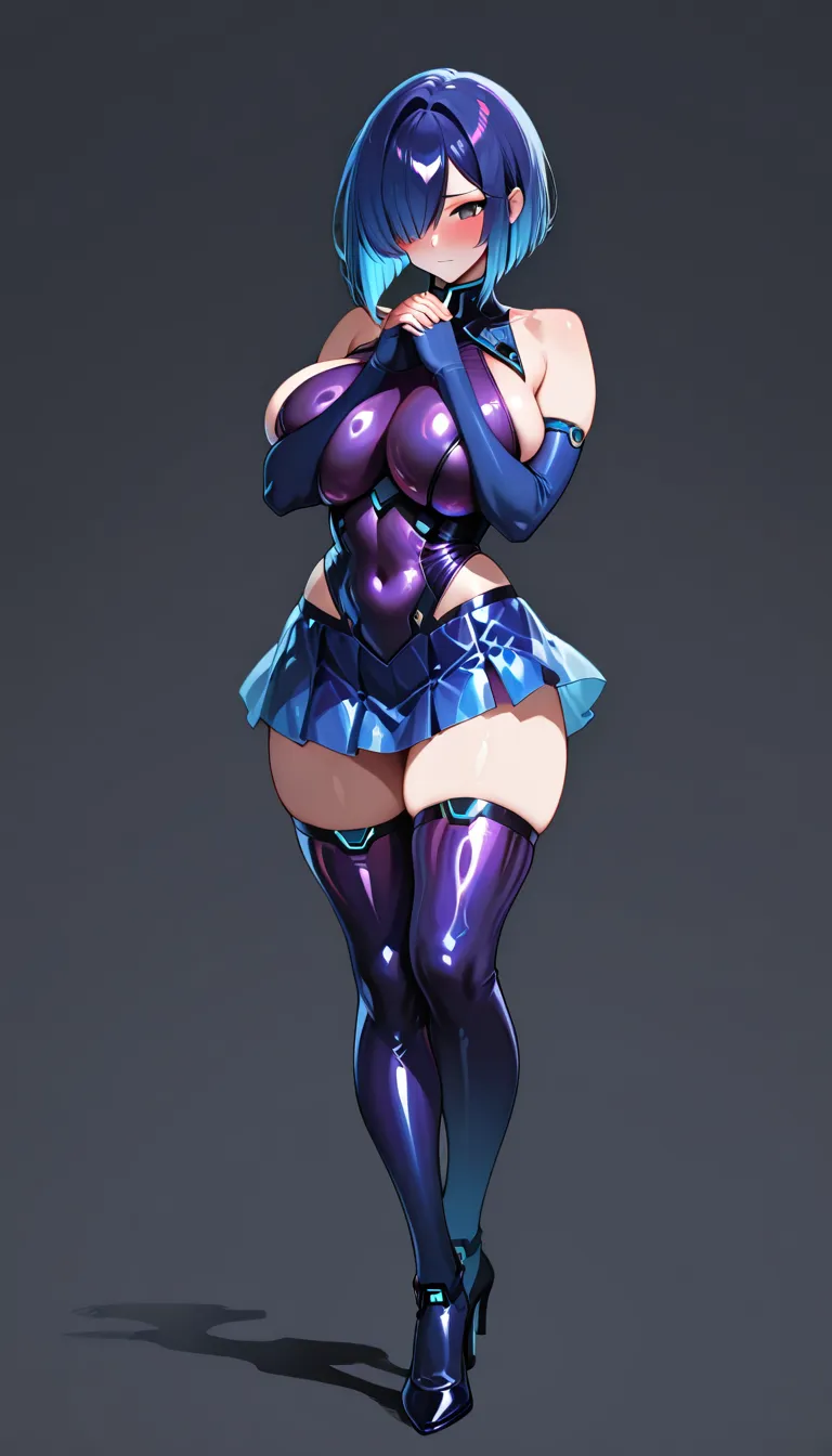 a close up of a figure in a purple outfit on a gray surface, anime figure, anime pvc figure, anime figurine, pvc figurine, seductive anime girl, anime action figure, misato katsuragi, juri misaki, posable pvc, ( highly detailed figure ), purple body, pop up parade figure, sexy pose, female action anime girl
