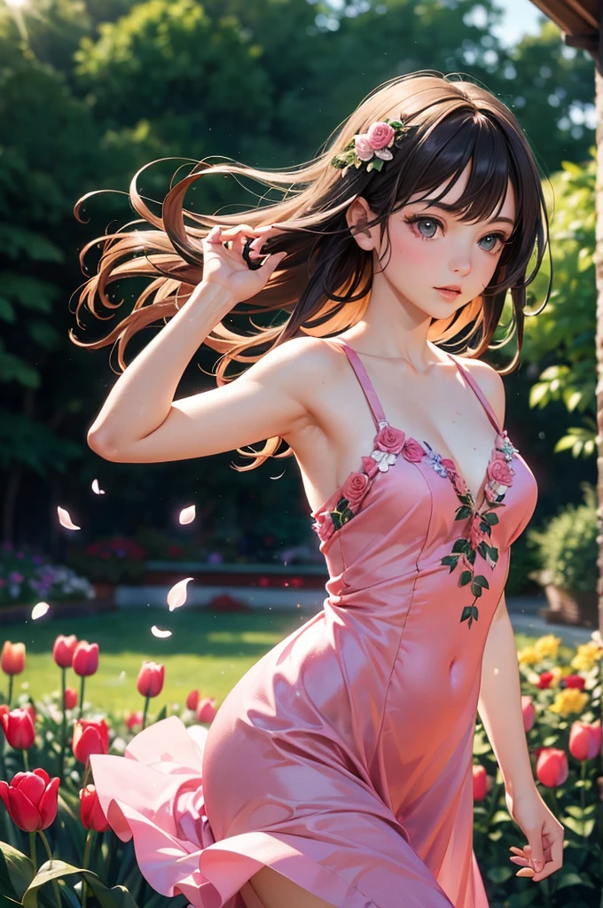 (masterpiece, 最high quality)
Air FF7, 1 girl, alone, long hair, bangs, brown hair, dress, bow, ribbon, jewelry, closed mouth, green eyes, red jacket, hair ピンクribbon, Upper body, Braid, hair bow, side lock, choker, necklace, lips, parted bangs, pink bow, portrait, ピンクdress,  realistic,Super high quality,high quality,masterpiece,digital single lens reflex,Detailed details,exquisite details,based on anatomical basis,depicted in detail,detailed face,realistic skin texture,vivid details,perfect anatomy,perfect anatomy,anatomically correct hand,anatomically correct fingers,Super detailed,Complex 3D rendering,Huge ,sexy pose,The beautiful world of Final Fantasy 7,beautiful sunset,fantastic sunset,beautiful tulip field,mysterious tulip field,beauty like a painting,Take a full body photo,nine heads and bodies,pink lip,emphasize the beautiful whole body,beautiful nails,dull smile,
