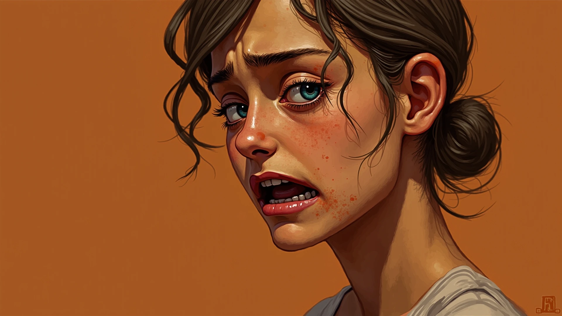 Pretty and tender young naked girl tied up in a warehouse, brutally beaten, very beaten, visible bruises, face swollen from beatings, lips swollen from beatings, eyes swollen from blows, too beaten, severely beaten, very scared