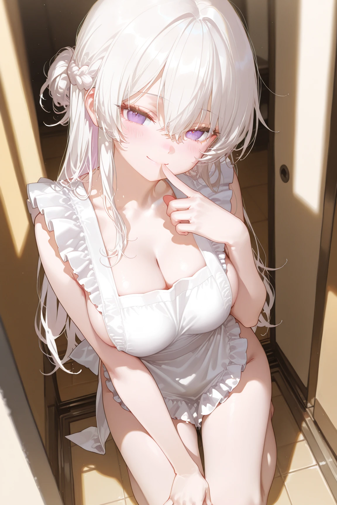 (((masterpiece))), ShizukaMikazuki, One Girl, alone, View your audience, Long Hair, Gray Hair, ((close your eyes)), Cleavage, (Very large breasts),clavicle, Mature Body,Glamorous body,Trained abdominal muscles,Make your face a little smaller,Enlarge your breasts,tall,Blushing,Laugh shyly,Pie Ponytail,Black Ribbon,Sweaty all over,White Breath,Charm choker,Earrings,Detailed expression of fingers,Night view bed,blue eyes,Make your lips bigger,thicken lips,Pink red lipstick,Open your mouth and scream,please lift your chin,(Pink Nails),Tilt your head,Put your hands on your face,(Bathrobes),(relaxing after a hot bath)