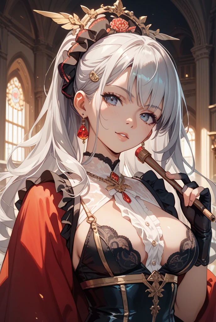 a portrait of a queen with her servant