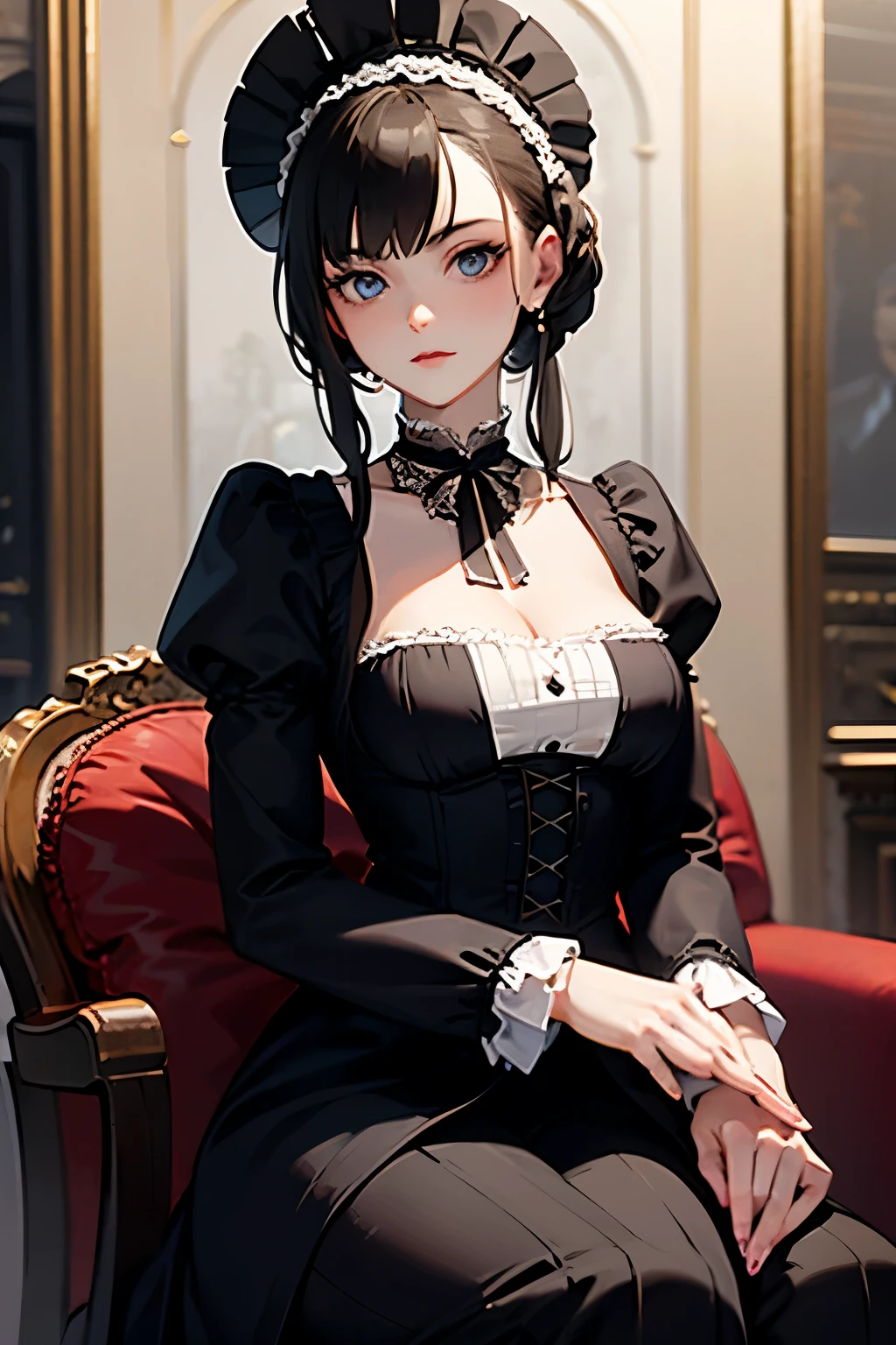 beautiful lady wearing a tattered Victorian party dress, surrounded by antiques, gaslights, masterpiece, best quality, 8k
