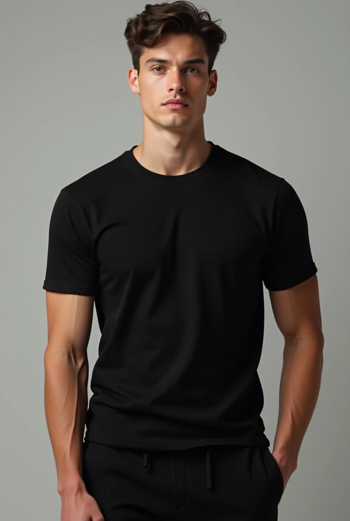 (8k, RAW photos, top quality, masterpiece: 1.2), ultra detail, super resolution, (real, real photos: 1.37), plain black t-shirt