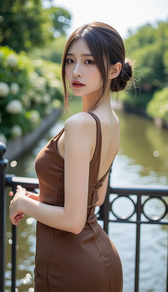 Kasumi, brown eyes, (best quality, ultra-detailed), (realistic:1.37), beautiful and detailed face, ultra-realistic texture, delicate face, delicate body, red lipstick, bright colors. High definition, 8K,