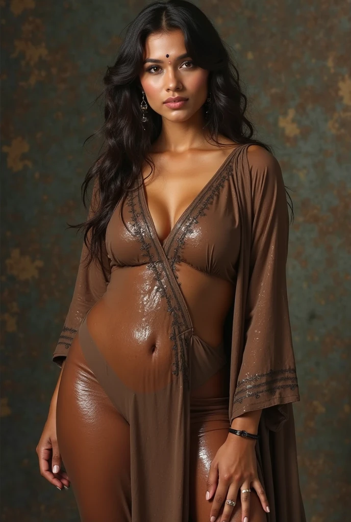 RAW photo,candid photograph, full body,photo of a beautiful,influencer,30yo Kurdish woman,wearing a beige Kaftan, detailed skin,pubes,naked, looking at viewer, thick body structure,white background,no background, candid pose,blue light, film grain, kodak color, instagram LUT