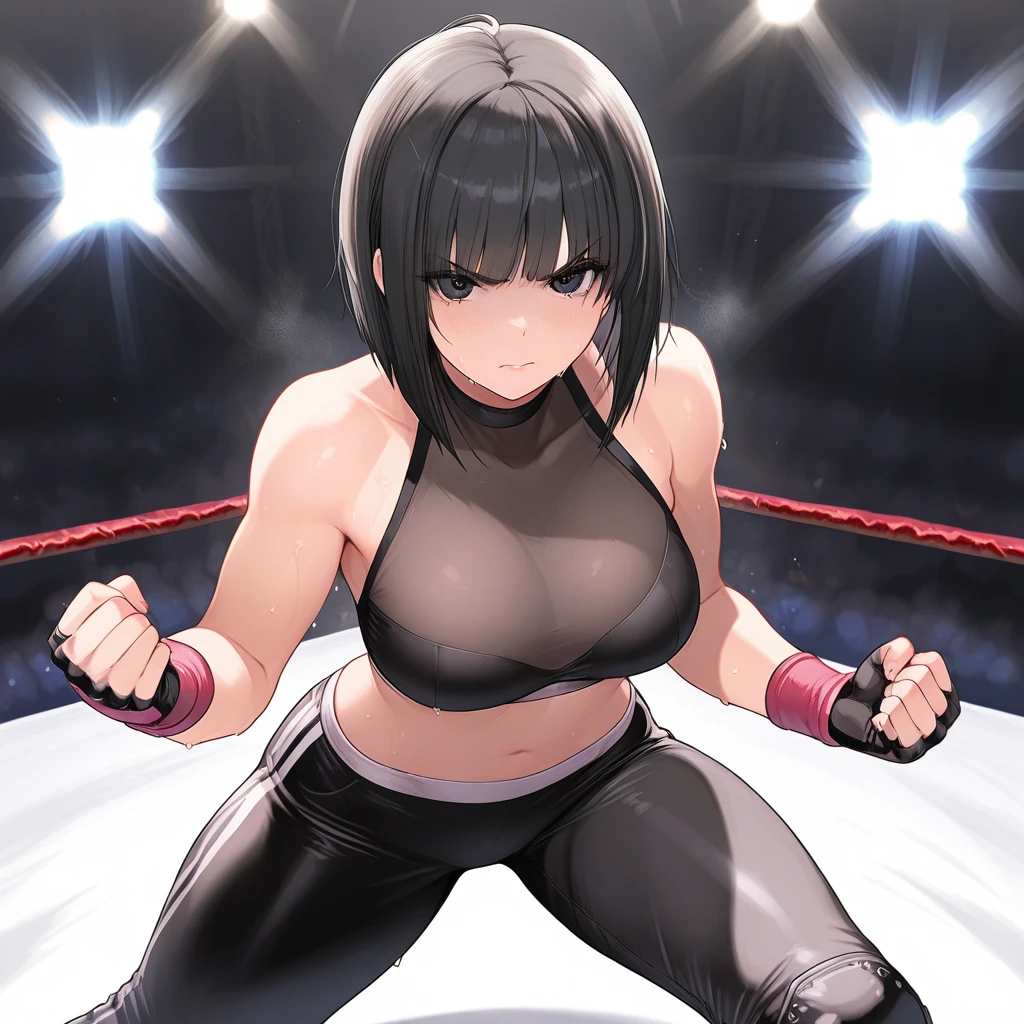 Maki Zenin, purple business suit, curved, dark green hair, well proportioned, muscular, large thighs, medium chest, purple glasses, office background, arms up, armpits visible