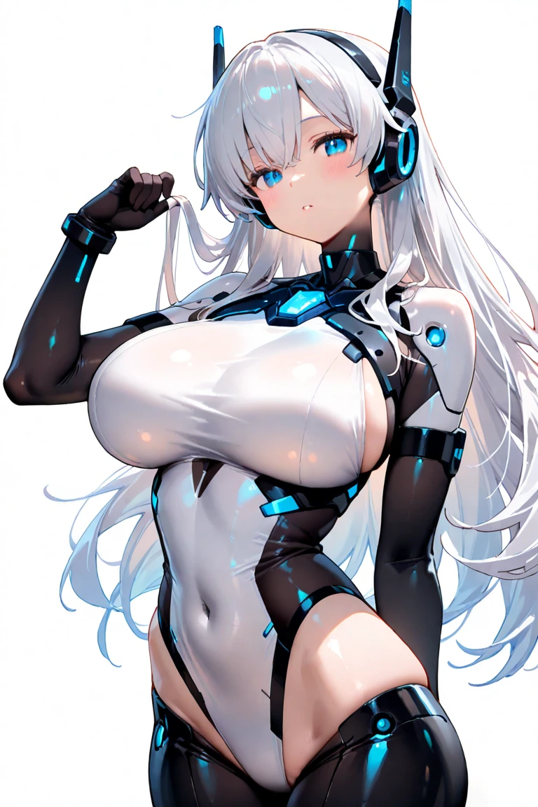 ((Intense action pose:1.6))、((Shining lenses on both breasts:1.3))、((Blue pillars of light are emanating from both chests.:1.3))、smile、((8K)), ((32k)), ((Highest quality)), ((masterpiece)), ((超A high resolution)), ((Tmasterpiece)), ((Halation:1.4))、((Mechaニカルheadgear:1.2))、((Cyber headphones:1.3))、Fine skin, High quality fabric, Fine metal texture、((Beautiful and dense face))、RAW Photos、Professional, Ultra-fine painting, ((alone)), Beautiful breasts、Highest quality, Very detailed, Very detailed詳細, Finer details, so beautiful, ((Princess Knight Robot:1.2)), (Joints of machines, Mechanical Limbs:1.3), (The internal structure of the machine is exposed:1.3), (Long silver hair:1.1), (Beautiful and huge mechanical breasts)、White Veil, cowboy_shot, Side Focus, headgear, Shiny、(Five Fingers, Four fingers and thumb),Concept Art, Anime fantasy artwork, Detailed fantasy art, (with pale blue-violet hair and large white wings,,,,,,,), (((Long silver hair))), (Mecha:1.6)、Sleek and intimidating design, ((Commander-in-Chief'arm)), (Perfect robot body)、純白と青紫armまたは, Symmetrical wings, 8K high quality, detailed art, 3D rendering of character art in 8K, neat legs, Defined, Defined fingers,