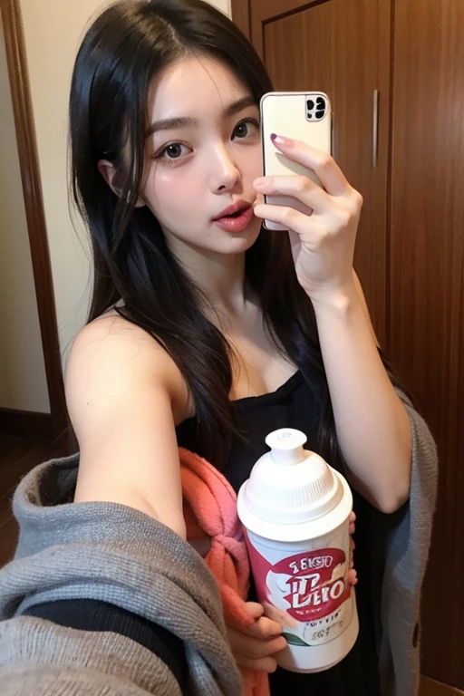a close-up of a woman with a drink and a hat, modelo do instagram, beautiful Asian, uma mulher Asian, linda mulher sul-coreana, Asian, uma jovem Asian, linda jovem coreana, linda mulher Asian, jennie blackpink, características Asians, linda jovem Asian, mulheres Asians, 18 anos de idade, linda jovem coreana, Asian beautiful face