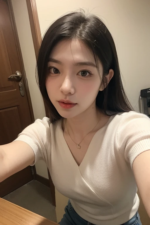 there is a woman that is sitting down with a cell phone, Yoshitomo Nara, young cute wan asian face 20 years old