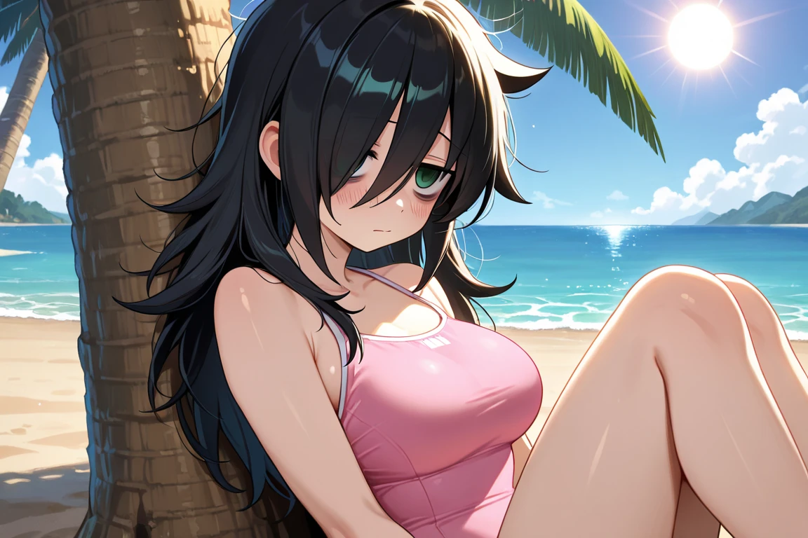 (((tmasterpiece))),A high resolution,most ridiculous quality))),offcial art,looking at viewert,sea beach,palmeiras,sea beach mat,knee pillow invitation,hand on leg,1 girl,Xia Mei,dog ears,Animal ear hair,pony tails,hairflower,hibisco,green bikini,ssee-through,exposed bare shoulders,tiese,Black dress,Swimsuit under clothes,
Be red in the face,Embarrassing,(extremely giant breasts),Cleavage is large