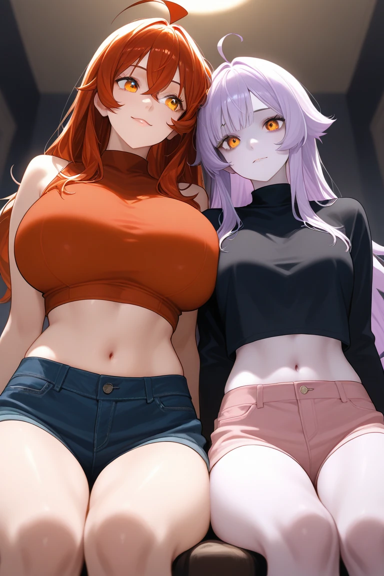 ((obra maestra de anime TV)), (enfoque medio cuerpo), Pareja chico y chica adultos, several poses together you can see the mutual attraction, chica Fox pelo largo blanco o gris, radiante iris eyes brillan del ojo verde, chico pelo corto bicolor, eyes are also bright red and radiant black,  -auto