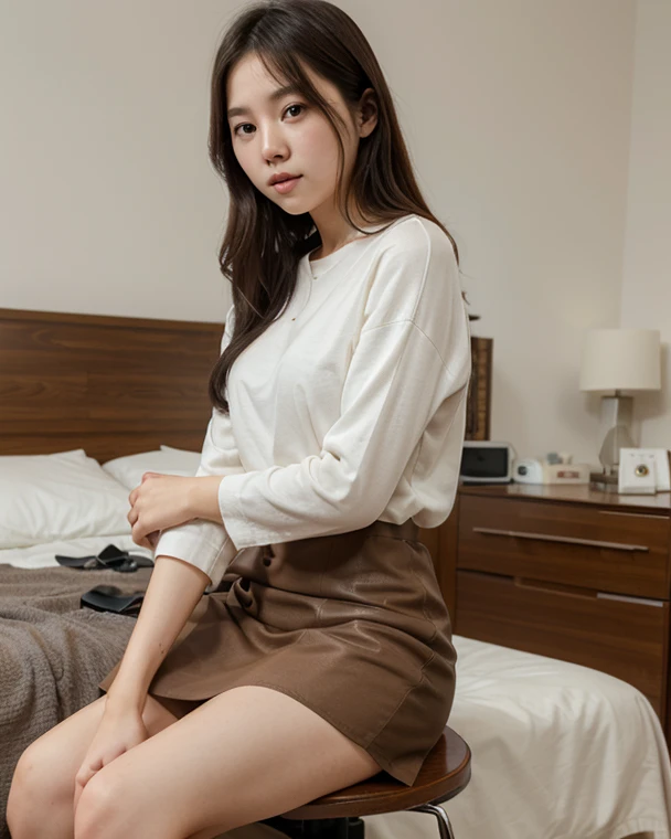 Highest quality、非常にdetailed、wonderful、RAW Photos、detailed、超High resolution、8k wallpaper、Young and thin、Authentic appearance、Perfect Eyes、16 years old、1 girl、Poses that show the whole body、young、Beautiful Face、Long eyelashes、Perfect Makeup、Please open your mouth a little、Very detailed drawing、非常にdetailed、High resolution、美しいdetailedな女の子、非常にdetailedな目と顔、Perfect Anatomy、Long Hair、Brown Hair、Well-ventilated room、Sit on the sofa、Thighs、Bright sunshine、mini skirt、Belly button、