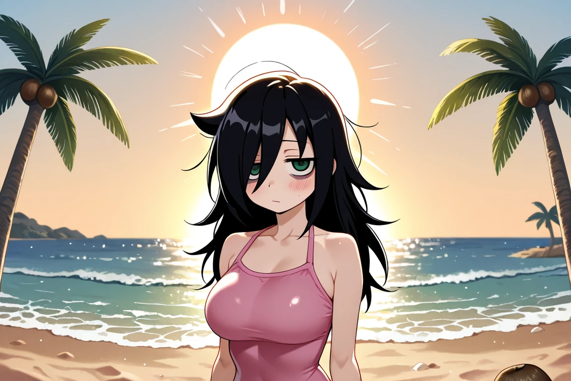 Sexy girl,full body,open legs, sit on beach, exited, nude