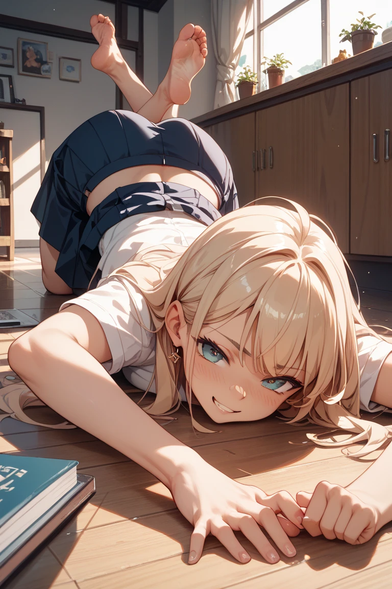 anime girl with blonde hair two ponytails white tank shirt & blue jeans