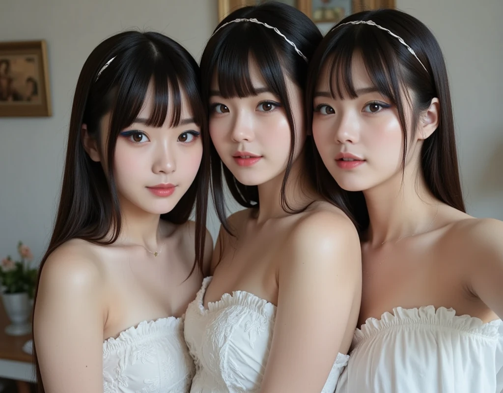 2 womans, hugging, Wavy hair, maid headdress, maid dress
looking at camera, white background, (natural skin texture, hyperrealism, soft light, sharp:1.2)