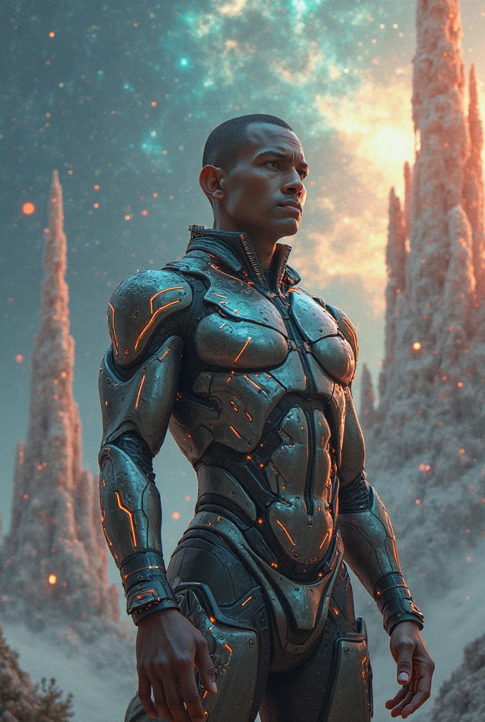 torso shot of beautiful naked black man, in Mars, (RAW, analog, Nikon Z 85mm, award winning photograph, ((best quality)), ((masterpiece)), ((realistic)), radiant light rays, highres, detailed facial features, high detail, sharp focus, smooth, aesthetic, extremely detailed, extremely detailed eyes, extremely detailed body, extremely detailed skin