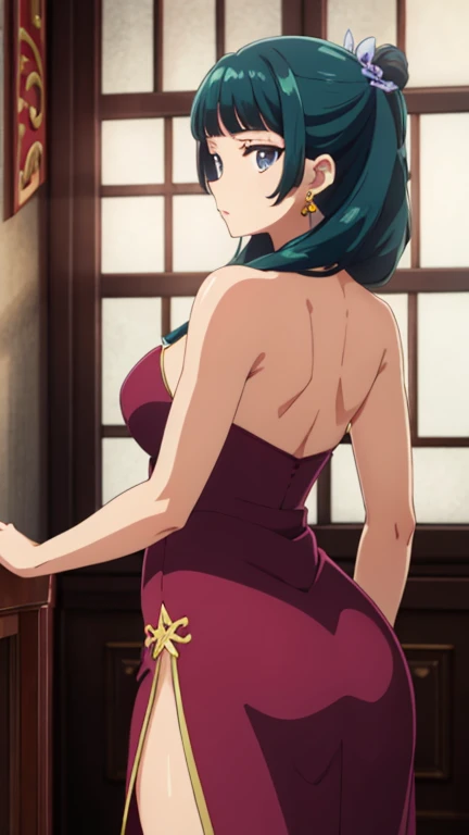 1 girl, alone,Mirelia_q_Melromarc, mqmf, standing, (big breasts), (Wide hips), (wide thighs), (black lingerie), (black bra), (black string thong), (teeth), Juliet_sleeves, corona, collar, purple_Hair, purple_eyes, lips, jewelry, embarrassed earrings, SMILE, 1 girl, alone,castillo, in the castillo room, Masterpiece, good lighting, ultra detailed, looking at the viewer, looking back, from behind, Focused on the, to throw ( from below), standing, perverse anatomy, perfect hands