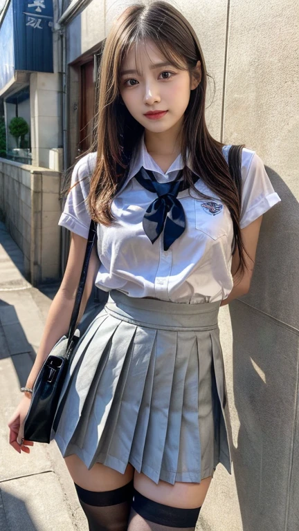 (Beautiful sunset:1.3), (Behind the school building:1.3), Confess to the opposite sex, ((whole body)), beautiful girl, (Idol Face), high school student, ((Baby Face)), (Cute Uniform:1.2), A bow tie, semi-long, (Two Side Up), (Knee-high socks), (Slim thighs:1.3), (Detailed eyes:1.2), (Moisturizing eyes:1.4), (Beautiful breasts:1.3), (Shedding tears of joy:1.3), (Clear white skin:1.2), (Detailed skin texture), (Natural lighting), (nffsw++:1.1), (Ultra-high resolution), (highest quality), Improvement of quality, (Ultra-detailed), Accurate Color, (Photorealistic), (Accurate Shadows), (Delicate girl), (Digital single-lens reflex camera), Sophisticated, Film Grain, chromatic aberration, (looking at the camera:1.2)