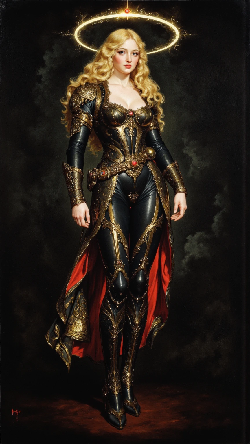 Highly detailed, High Quality, Masterpiece, beautiful, 1girl, prothestic leg, single mechanical arm, prosthesis, MaleniaDef, armor, cape, helmet, brown dress, full body,