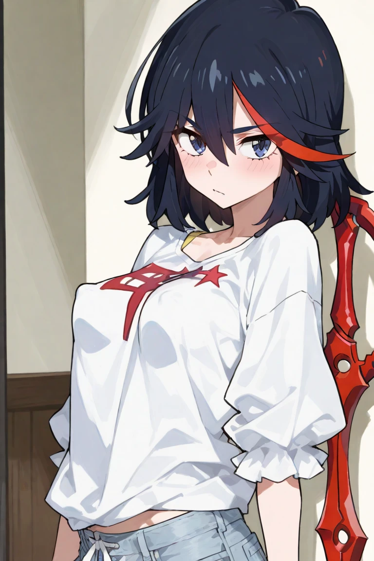 whole body, One Girl, 完璧なface, face, (Dark Skin:1.2), (Public Tattoo:1.2), Demon Horns, Bright red eyes, Half closed eyes, Expressionless, Expressionless, Long Hair, (Messy Hair:1.4), (Eyes hidden by hair), (poncho, Crop top, belly button, Underboob), (garter, choker), (White shorts), (Stand and spread your legs:1.5), (Squat:1.2), break, Apartment, indoor
