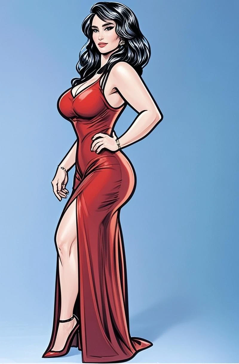 
(best quality, highres, photorealistic),  elegant mature woman showing her muscular back, blue eyes,wavy hair, black hair, neck plunging red dress with intricate patterns,huge saggy breasts, ultra detailed cg 8k, beautiful cg, soft light, long jhumka earrings, cleavage, makeup,dark pink lipstick, delicate necklace, Royal gloves ,makeup, beautiful eyelid, eyeshadow,eyeliner,navel,bare legs ,huge ass, backless , muscular back,bare back,curvy back,