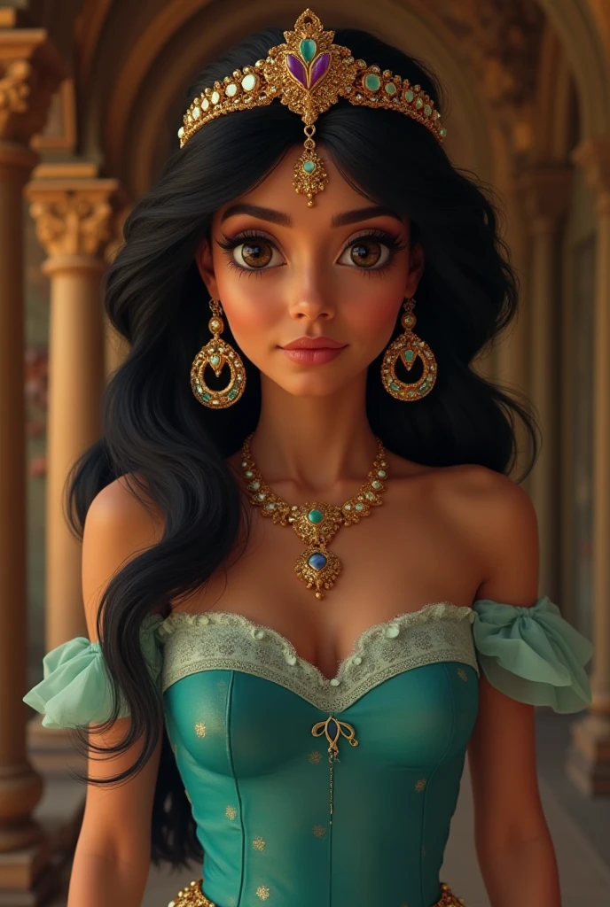 Stunning Princess Jasmine, photo in 8k, in action, cinematic.