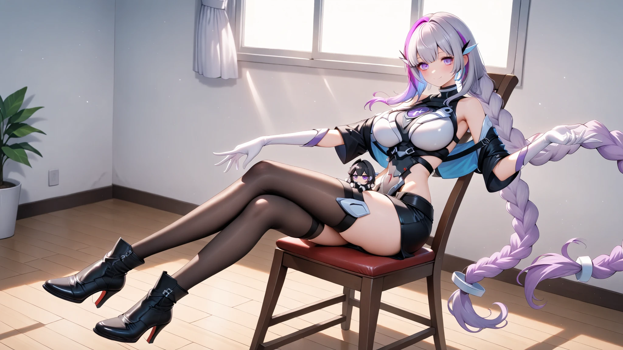 A smile silber hair long Full body suit Attractions succubi Play with your feet