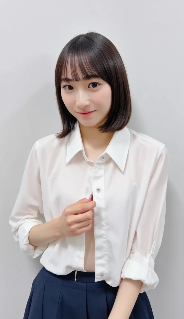 (8K、RAW Photos、Highest quality、masterpiece:1.2)、(Realistic、Realistic)、1 Girl、Japanese、((whole body、smile、chest emphasis、whole body、View from the front、Looking into the camera、Stand with hands on hips))、((Petty Girl))